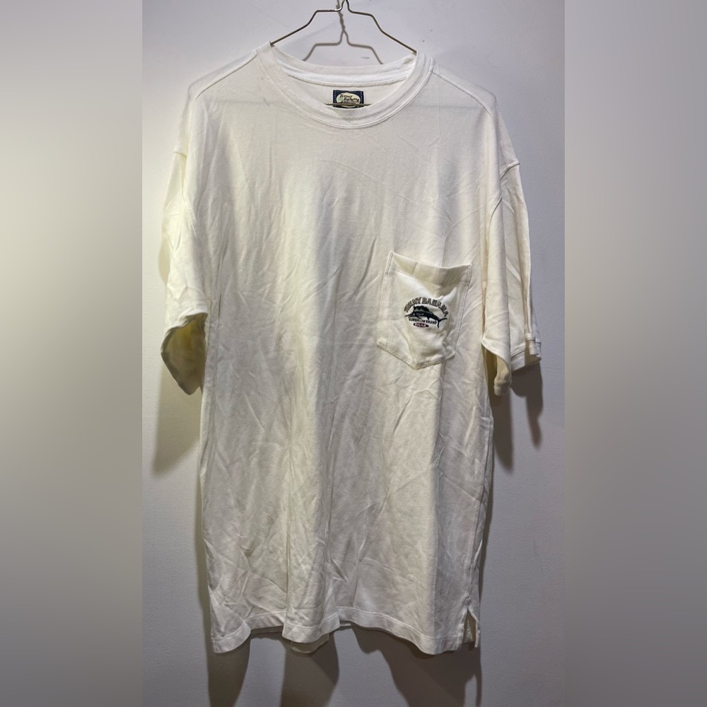 Tommy Bahama Men's Off white color shirt Size XL S/S Chest Pocket Logo